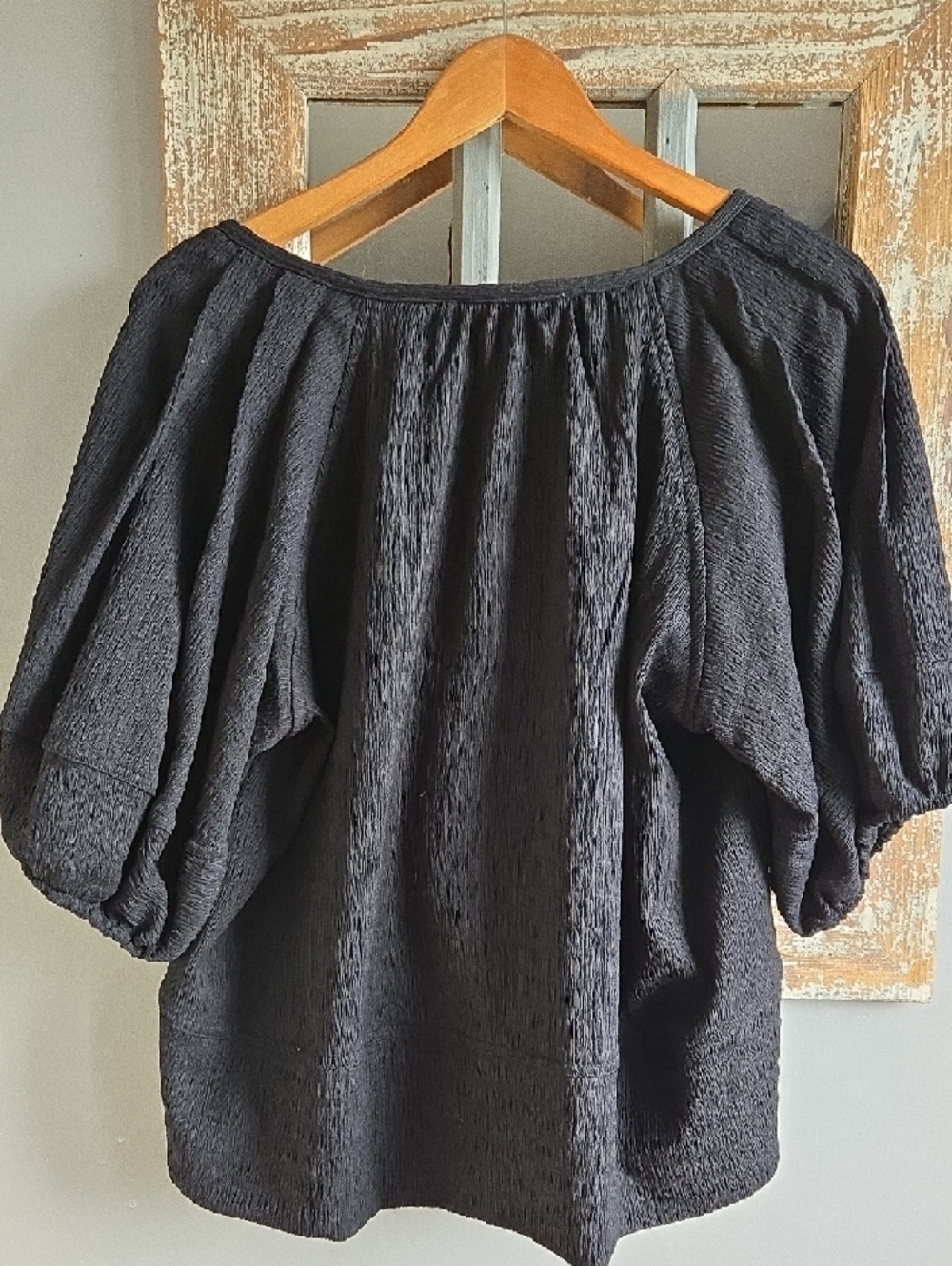 NWOT LOFT Black Textured Tie-Neck Peasant Blouse - Picture 4 of 4